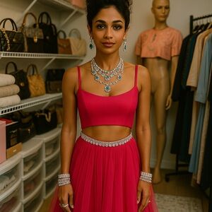 Hot Pink Two-Piece Gown Jeweled Belt not included